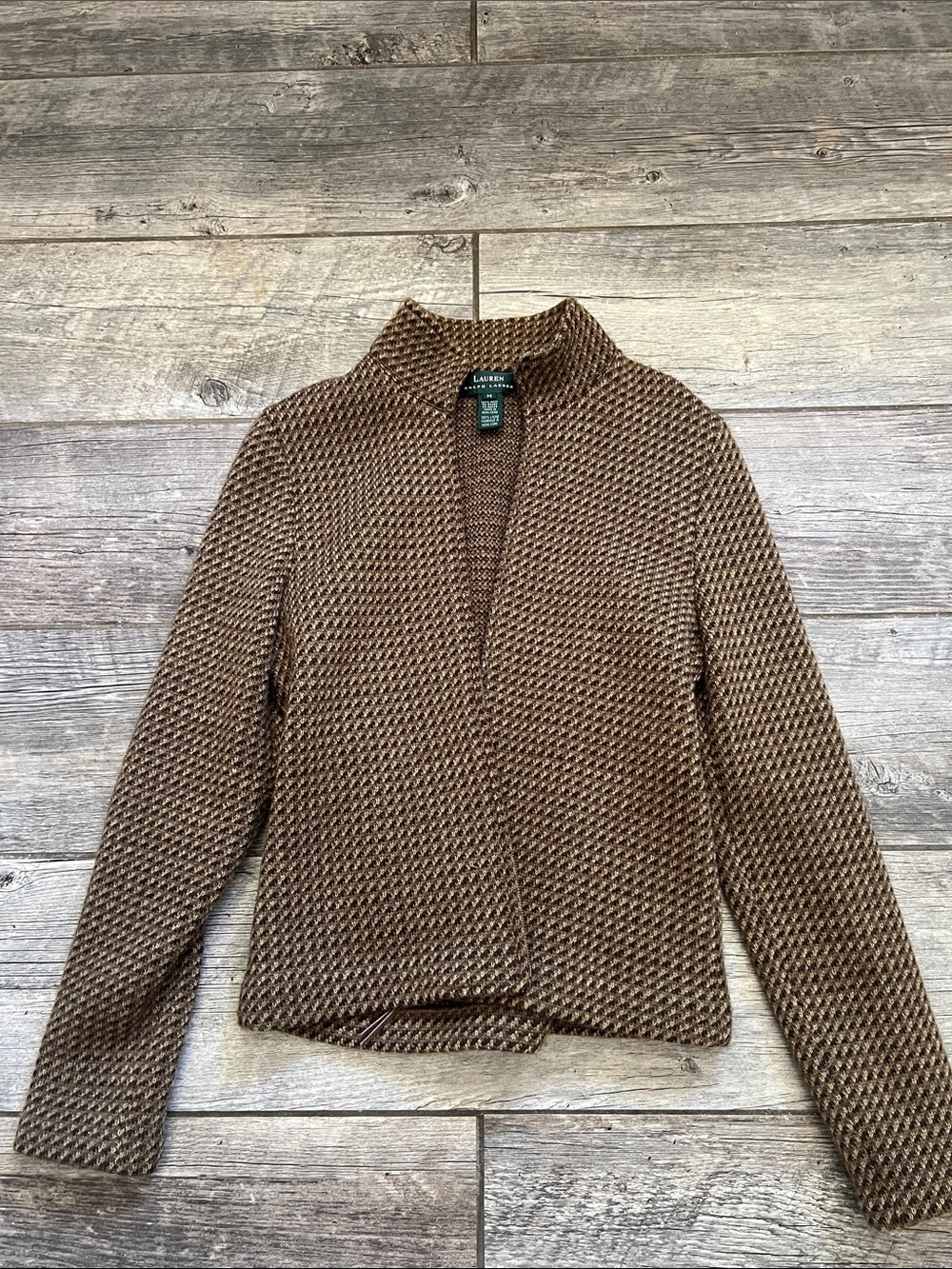 Lauren Ralph Lauren Brown Wool Zip-up Cardigan